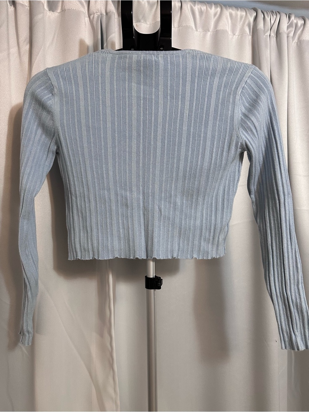 Garage Powder Blue Ribbed Cropped Cardigan - Picture 3 of 4